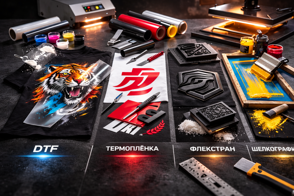 Чем отличается DTF, термоплёнка, флекстран и шелкография